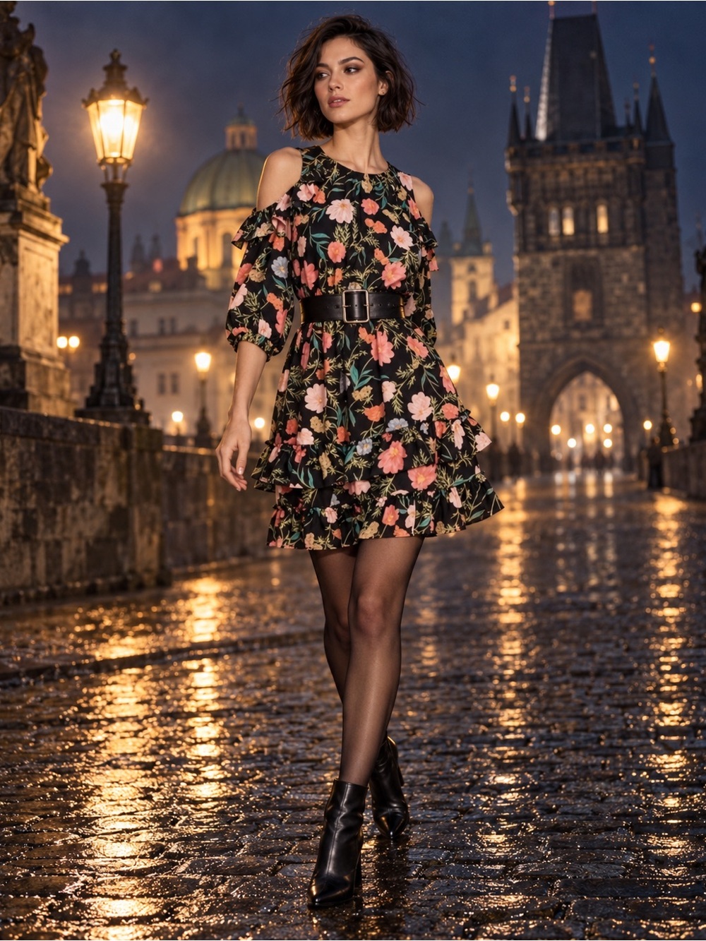 Kate Spade “Blossom” Black Floral Cold Shoulder Mini Dress - Sz 4